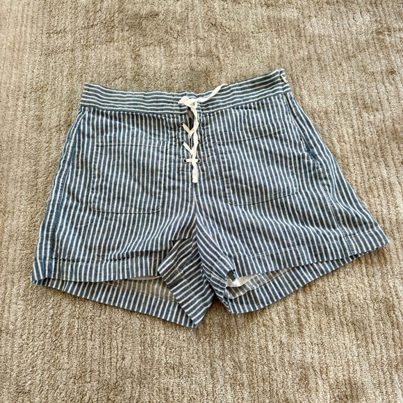 Madewell Striped Lace-Up Linen Shorts Size: 4 Erie Stripe Nostalgia Blue - Picture 9 of 11